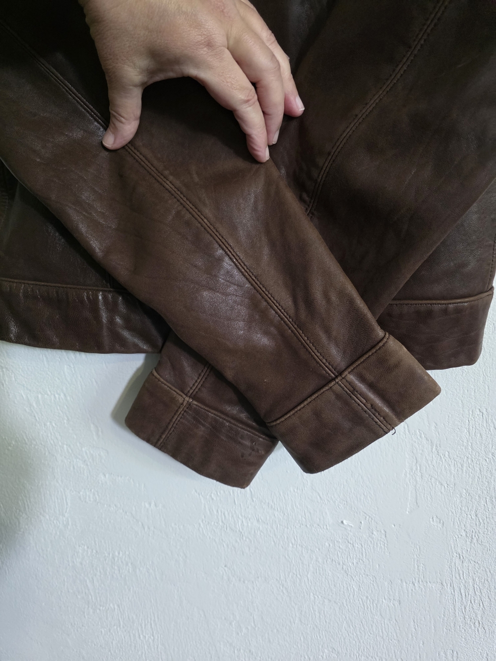 Y2K Banana Republic Genuine Leather Cropped Moto Jacket Brown - Picture 5 of 11